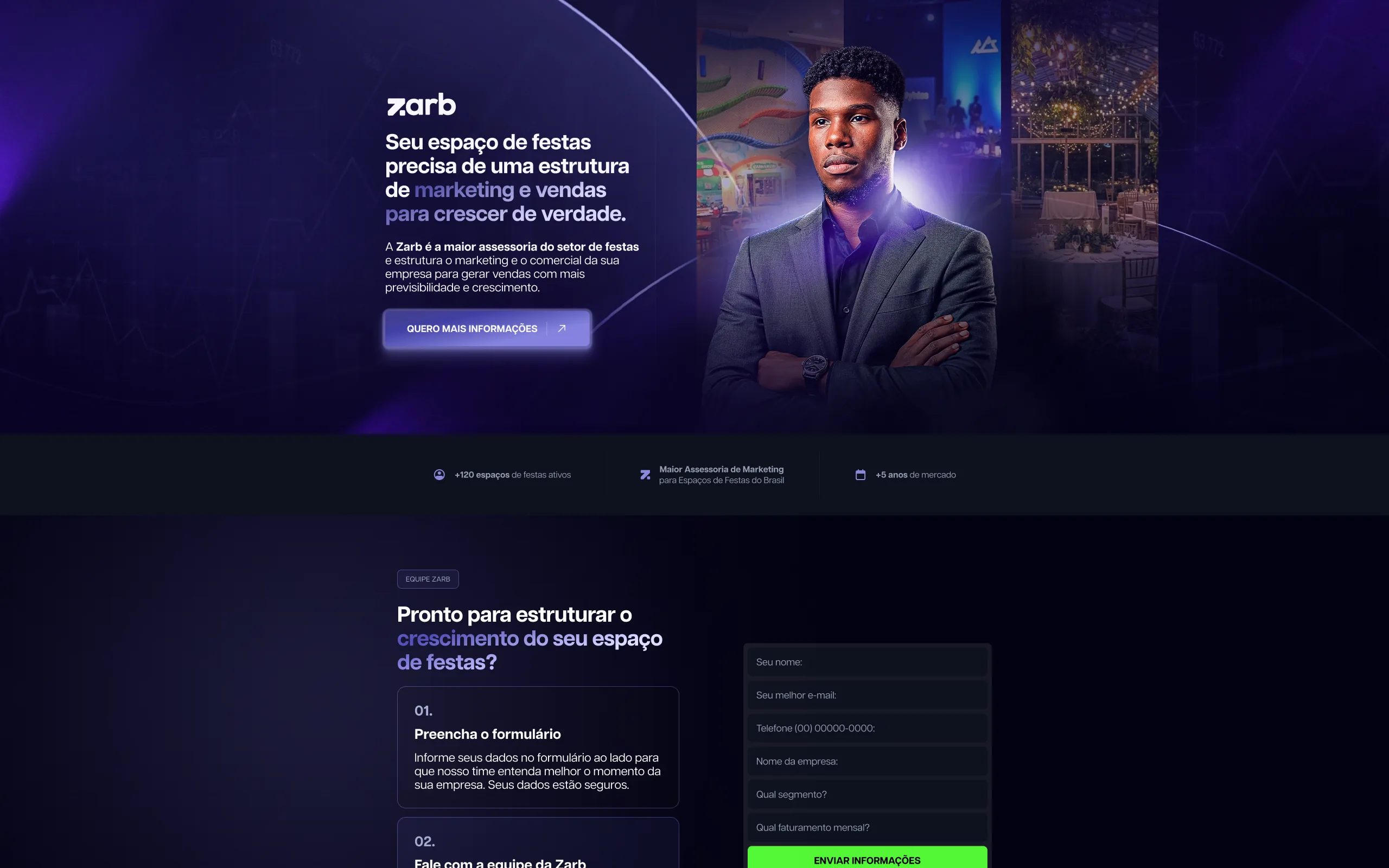Landing page da Zarb, empresa de marketing digital