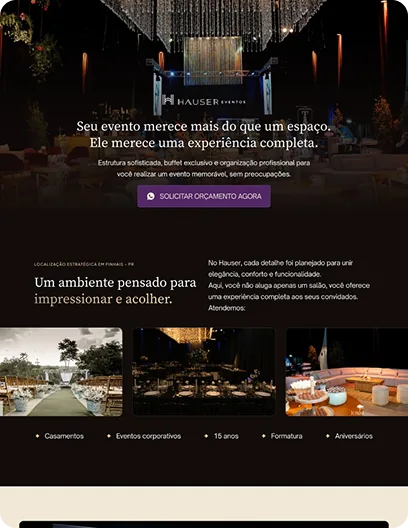 Landing page da casa de eventos Hauser